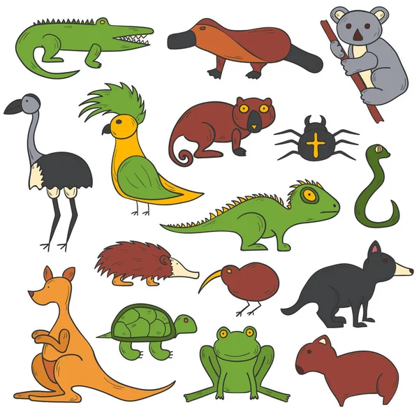 Vektor tangan kartun digambarkan australian hewan - Stok Vektor