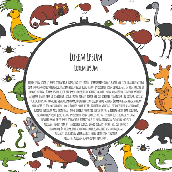 Vektör karikatür elle çizilmiş Avustralya hayvanlar arka plan