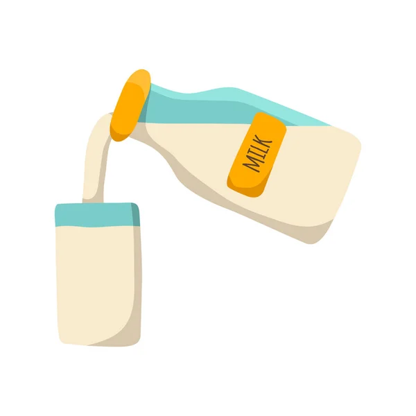 Bouteille de lait vectoriel dessin animé et verre — Image vectorielle