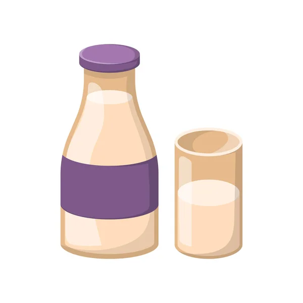 Vector cartoon melk fles en glas — Stockvector