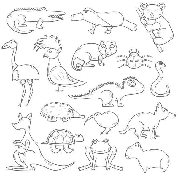 Vektor rajzfilm kézzel rajzolt ausztrál állatok — Stock Vector
