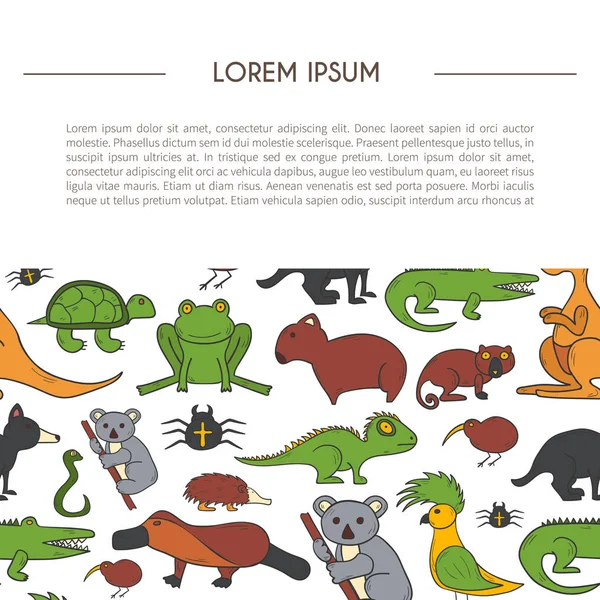 Vektör karikatür elle çizilmiş Avustralya hayvanlar arka plan