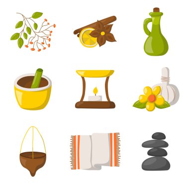 Vektör karikatür ayurveda simgeler