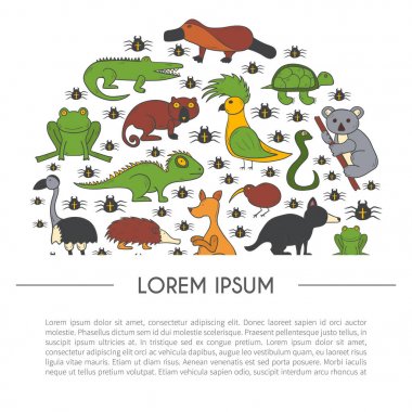 Vektör karikatür elle çizilmiş Avustralya hayvanlar arka plan