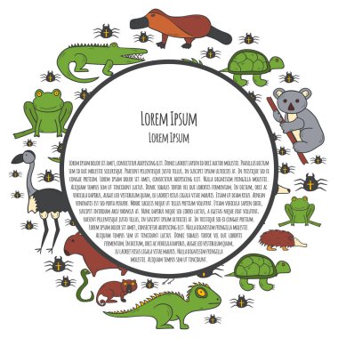 Vektör karikatür elle çizilmiş Avustralya hayvanlar arka plan