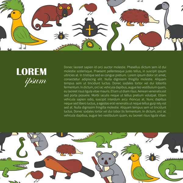 Vektör karikatür elle çizilmiş Avustralya hayvanlar arka plan