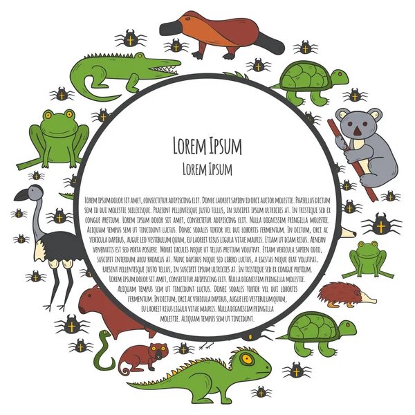 Vektör karikatür elle çizilmiş Avustralya hayvanlar arka plan