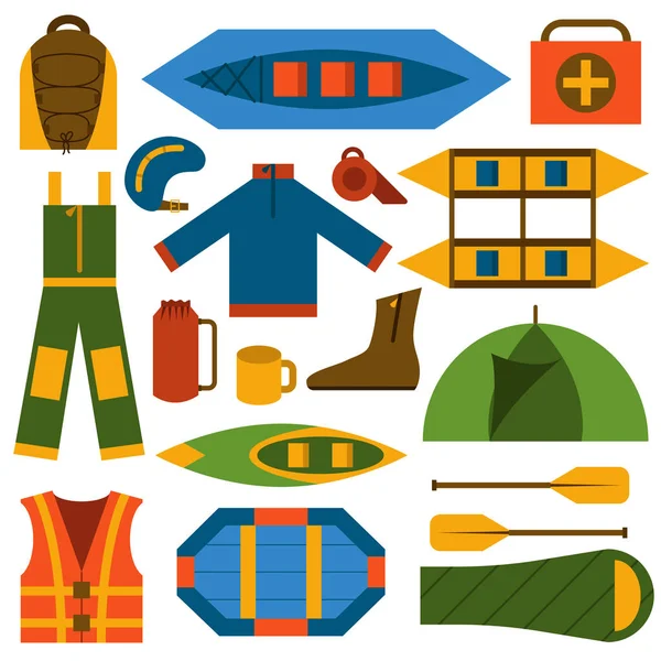 Vector flat rafting icons — Stock Vector