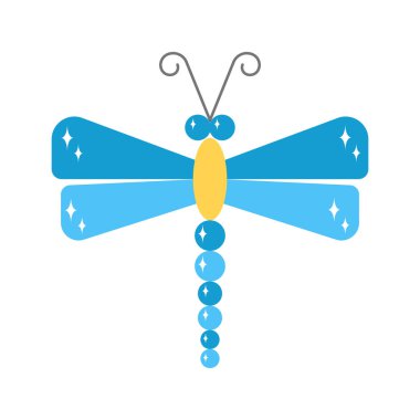 Vektör illüstrasyon izole düz çizgi film yusufçuk simgesi mavi kanatlı olan. Beyaz arka plan üzerinde böcek vektör simgesi. Sinek böcek yaban hayatı nesne. Güzel yusufçuk arka plan