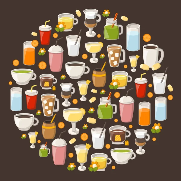 Ilustración Vectorial Con Fondo Bebidas Alcohólicas Dibujos Animados Vasos Con — Vector de stock