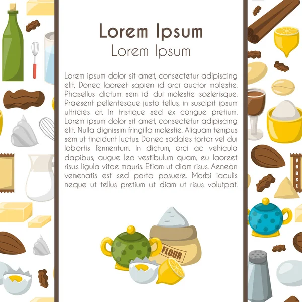 Ilustrasi Kartun Vektor Dengan Bahan Baking Latar Belakang Memasak Bahan - Stok Vektor