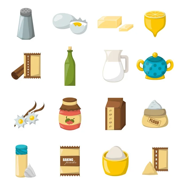 Vector Cartoon Illustration Baking Ingredients Cooking Ingredients Icons Vector Cartoon — Stock Vector