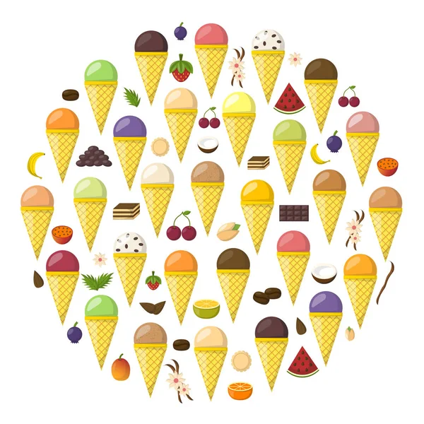 Vector Illustration Cartoon Ice Cream Balls Cones Cartoon Ice Cream — Stock Vector