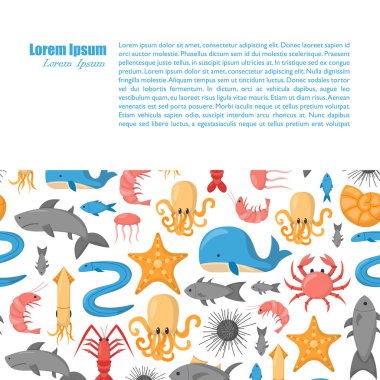 Vektör çizgi film deniz sualtı yaratıklar arka plan