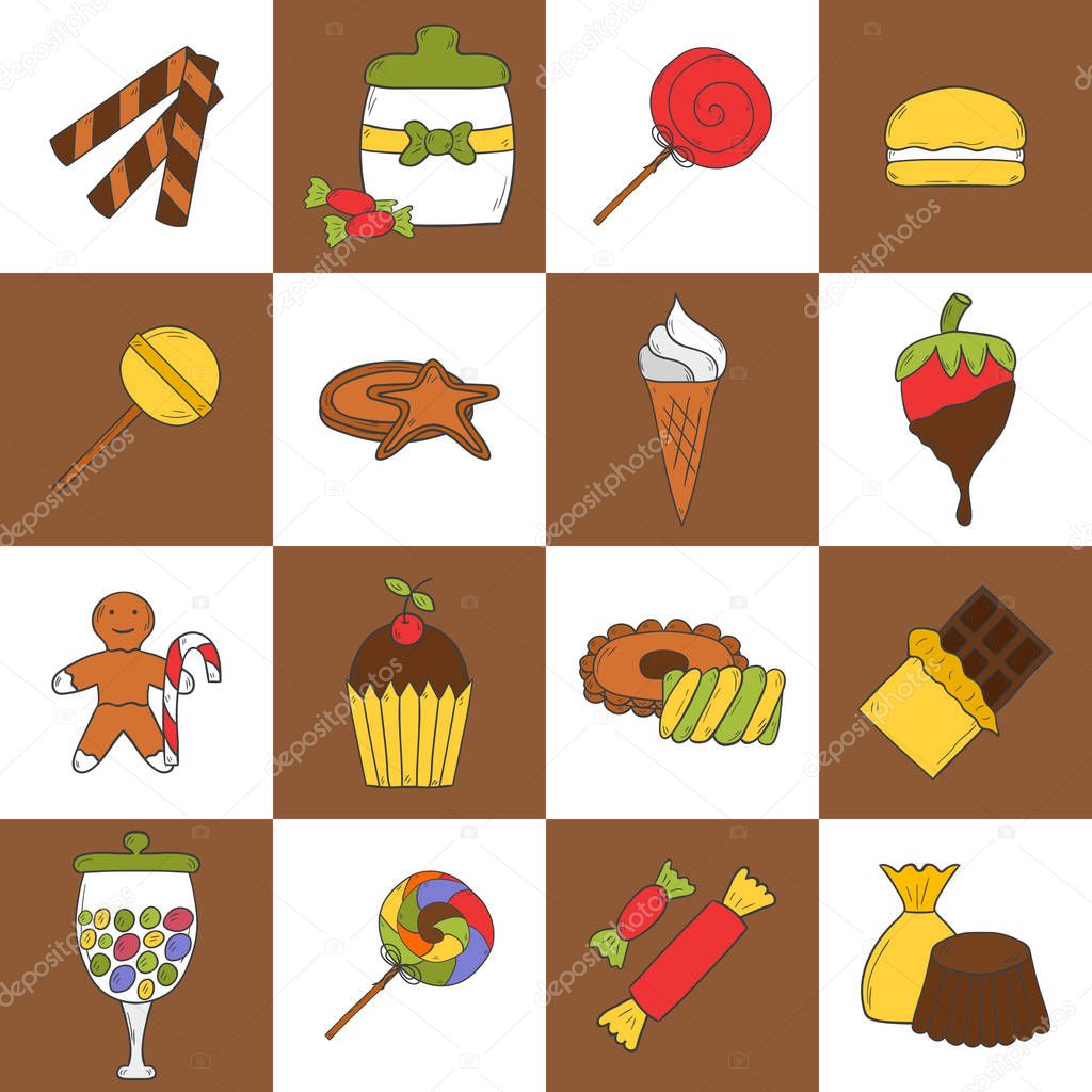 Candy art hawaii Vector mano dibujado caramelos chop iconos — Vector