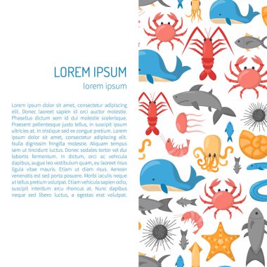 Vektör çizgi film deniz sualtı yaratıklar arka plan