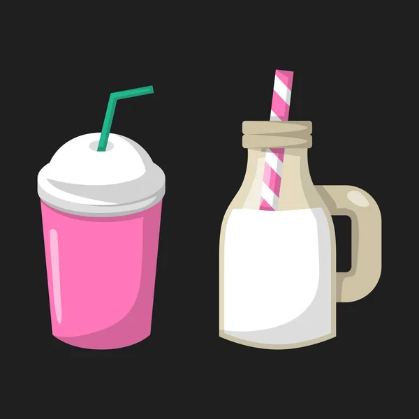 Vecteur dessin animé pot de cocktail au lait avec de la paille — Image vectorielle