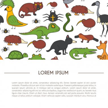 Vektör karikatür elle çizilmiş Avustralya hayvanlar arka plan