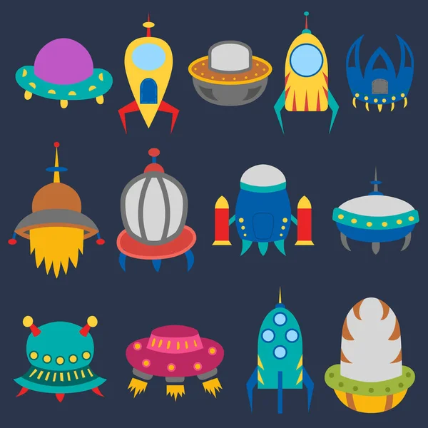 Vettoriale astronavi aliene cartone animato — Vettoriale Stock