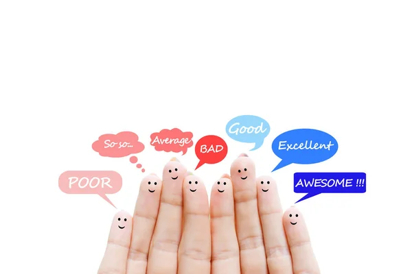 Customer satisfaction scale and testimonials concept with happy human fingers — Stock Photo, Image