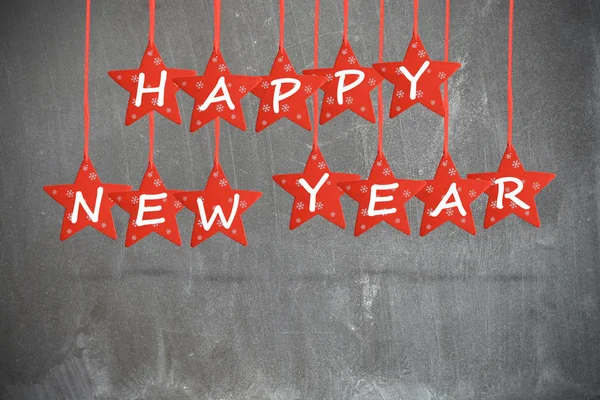 Šťastný nový rok přání s rudou hvězdou na tabuli pozadí, samostatný — Stock fotografie