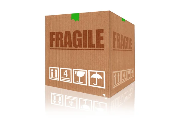 Caja de cartón frágil 3D renderizado aislado sobre fondo blanco — Foto de Stock