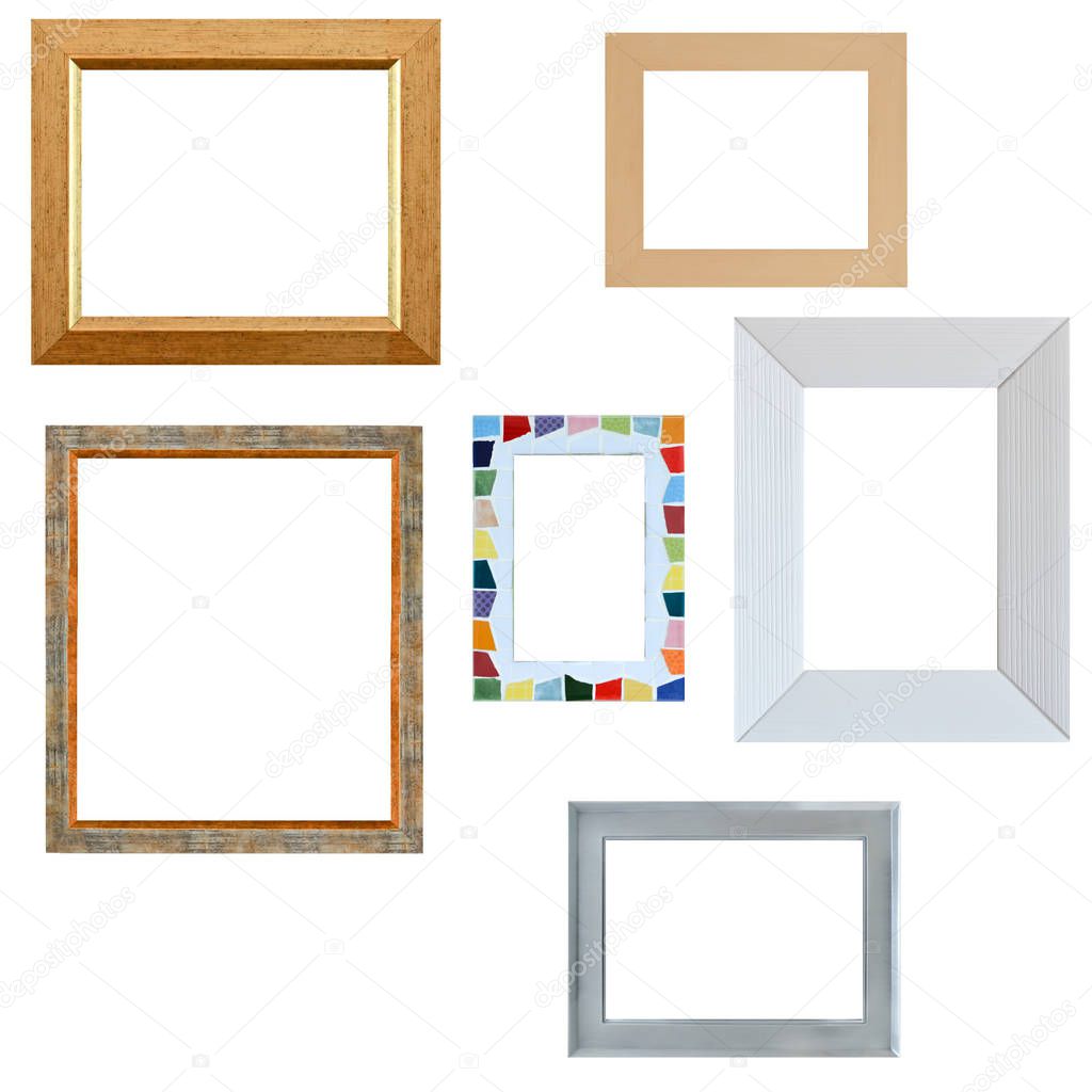 Multiple empty frames isolated on white background