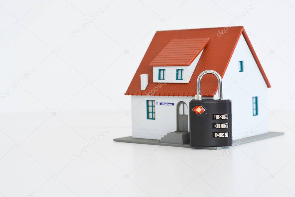 House property with door locker or padlock on white background