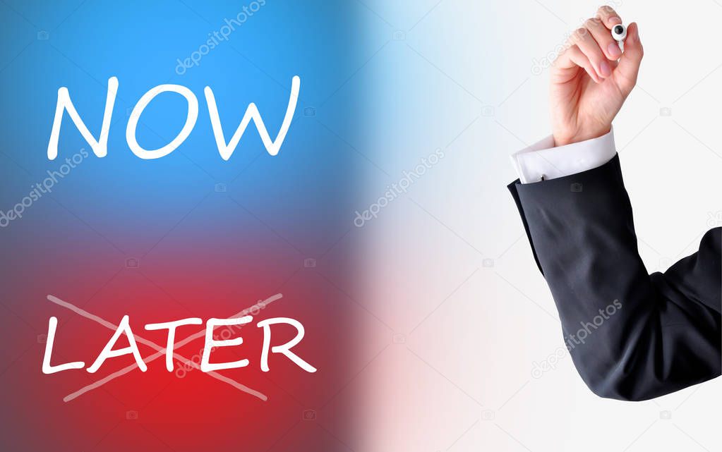 Now or later -Businessman choosing the time to make a move towards success
