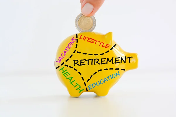 Retirement plan or savings concept with yellow piggy bank — Stock Photo, Image