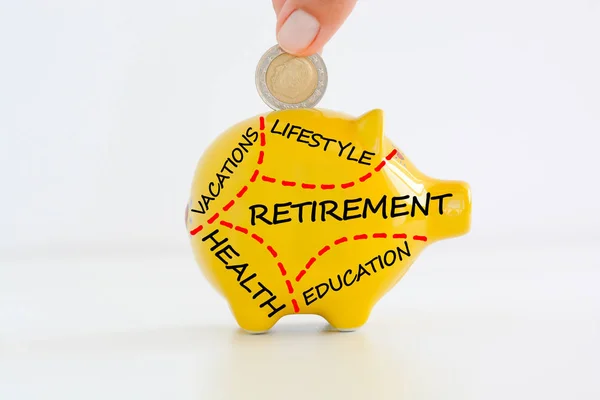 Retirement plan or savings concept with yellow piggy bank — Stock Photo, Image