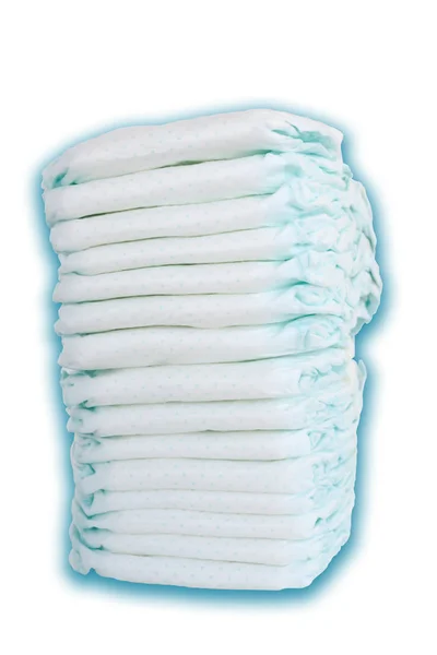 Pile or stack of baby diapers isolated on white background — Stock Photo, Image