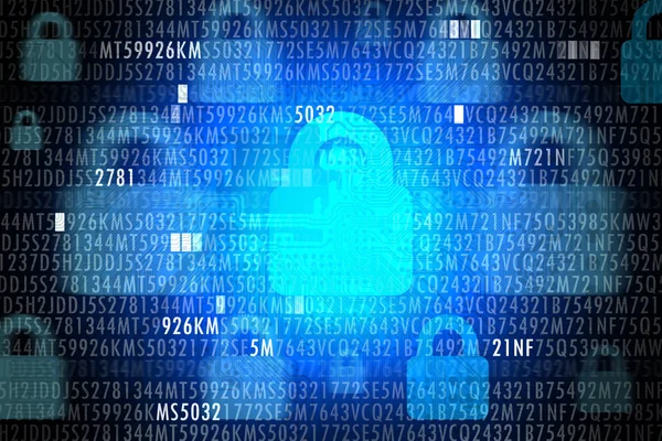 それコードと青の背景にロッカーのセキュリティ コンセプト — ストック写真
