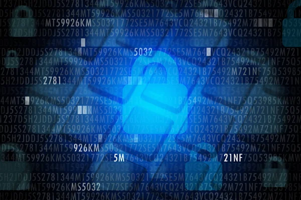 Concetto di sicurezza IT con codice e armadietto su sfondo blu — Foto Stock