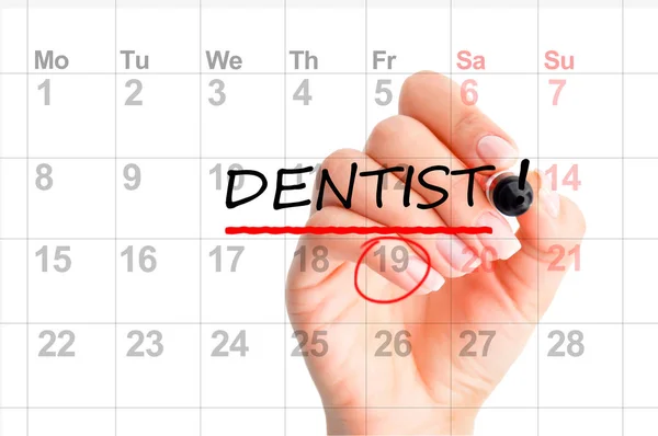 Lembrete de nomeação do dentista no planejador de calendário — Fotografia de Stock