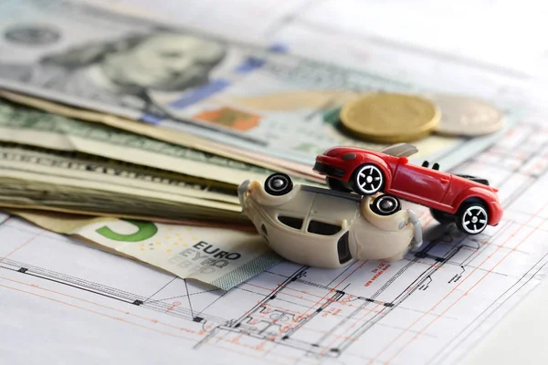 Cars accident damage, money and insurance policy contract