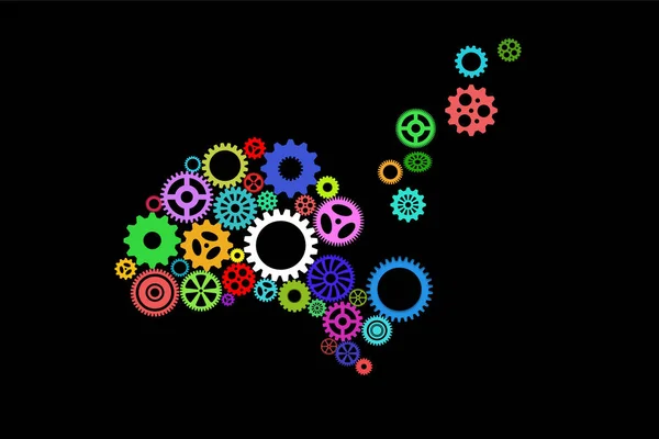 Illustration av en mänsklig hjärna med spinning redskap överfyllda dess kontur, inte fungerar, vilket tyder på Alzheimers sjukdom eller minnesförlust — Stockfoto