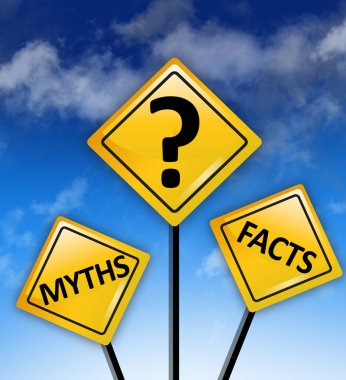 Myths or Facts concept on yellow road sign with blue sky  clipart