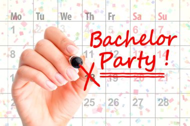 Bachelor party noted on calendar  clipart