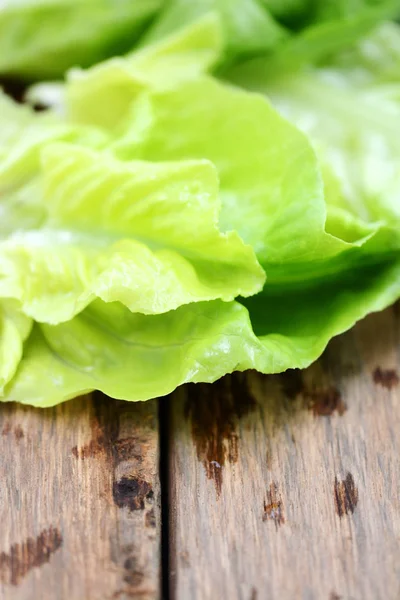 Fresh salad leaves on wooden background — Stock Photo, Image