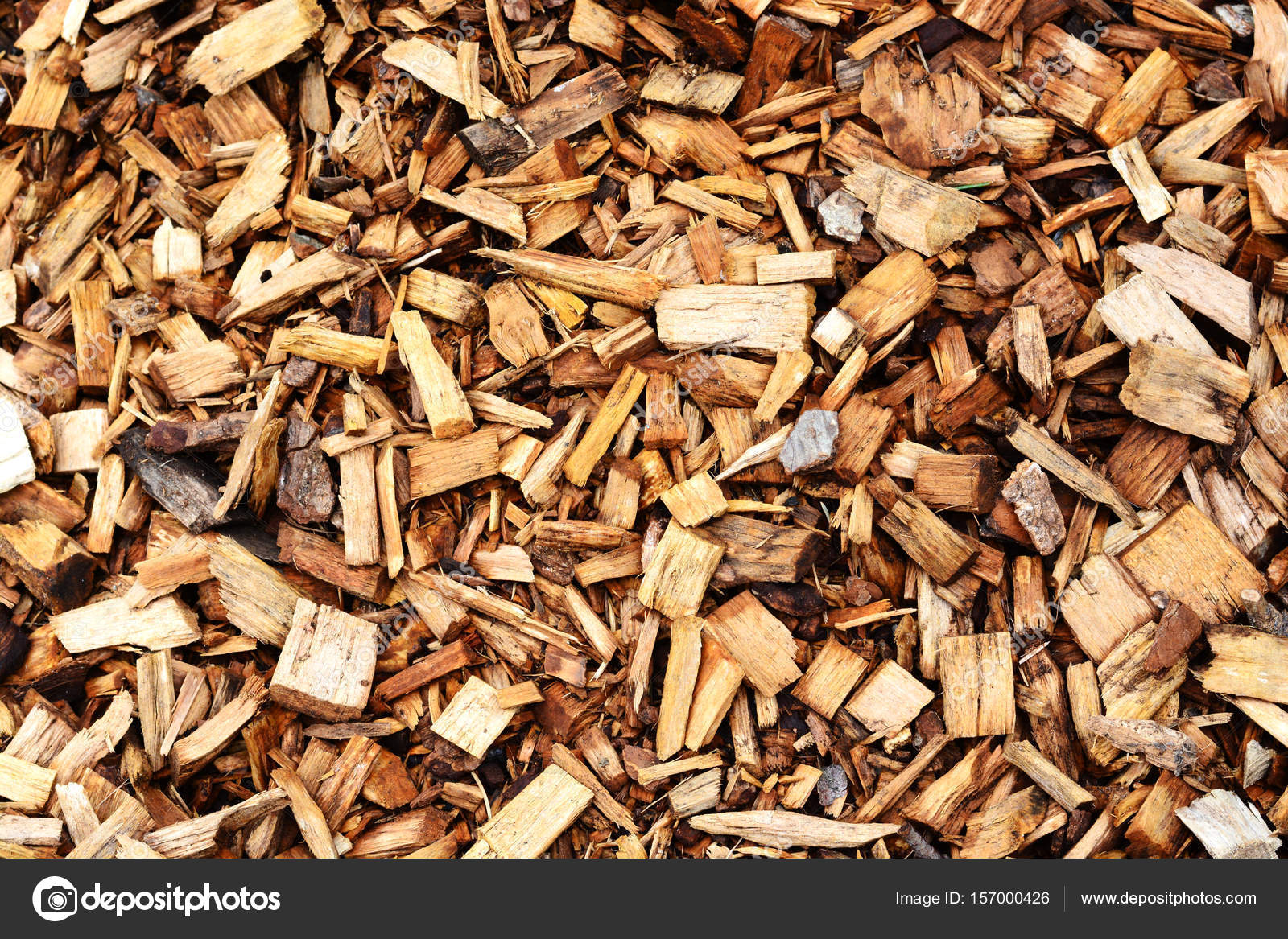 Texture Of Wood Chips Used For Soil Covering In Garden Stock