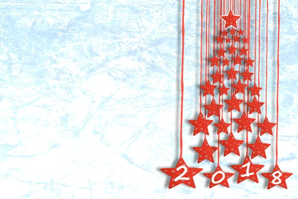 Blahopřání nebo Tapeta na zimní dovolenou s vánoční stromeček z rudých hvězd na pozadí bílé ledové kluziště — Stock fotografie
