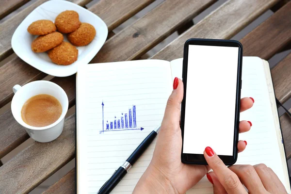 Bovenaanzicht Van Een Smartphone Mobiele Telefoon Met Witte Leeg Scherm — Stockfoto