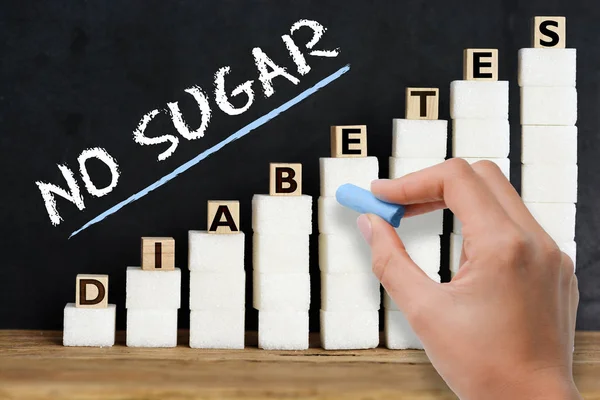 Hay Consejos Azúcar Escrito Mano Pizarra Por Encima Escala Cubos — Foto de Stock