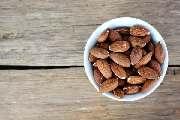 Whole Almonds White Bowl Isolated Dark Background — Stock Photo, Image