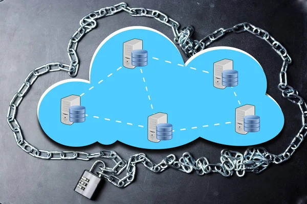 Cloud Computing Seguridad Base Datos Concepto Red Con Cadena Candado — Foto de Stock