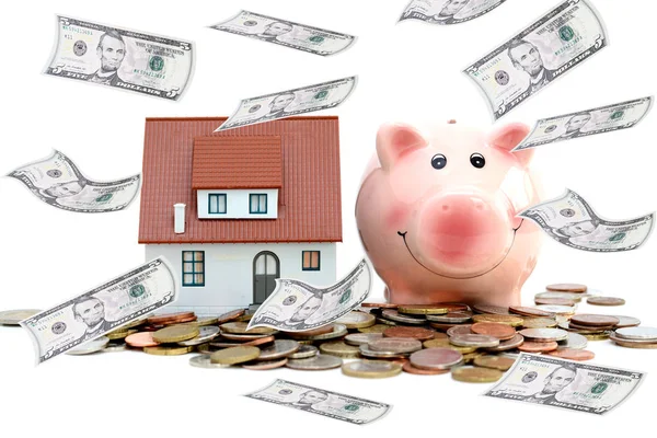 Ahorro Dinero Para Comprar Una Casa Concepto Propiedad Con Alcancía — Foto de Stock