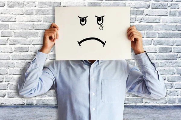Sad face or disappointed employee, no satisfaction at job concept