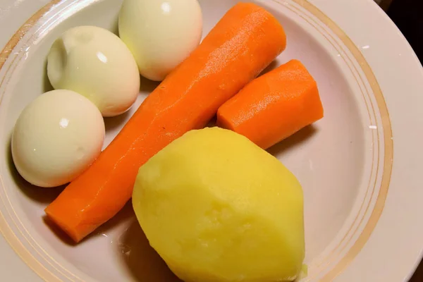 Boiled Eggs Carrot Plate — Stock Photo, Image