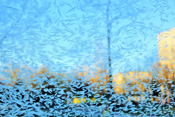 Foto Belos Padrões Gelo Vidro Inverno — Fotografia de Stock